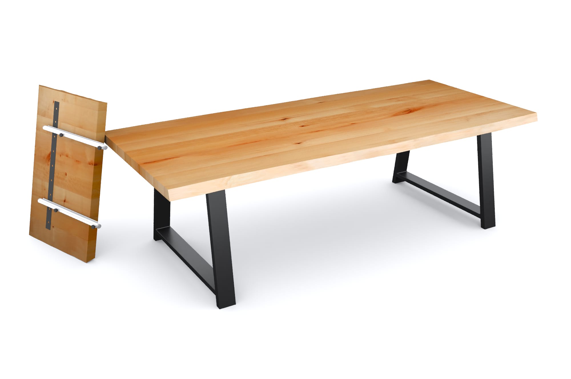 Buche Esstisch 4 cm mit Tischverlängerung nach Maß Rustikal Baumkante  A-Gestell - MSV-Holz