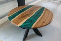 Eur. Nussbaum Rustikal Tisch Rund River Epoxy - 120cm